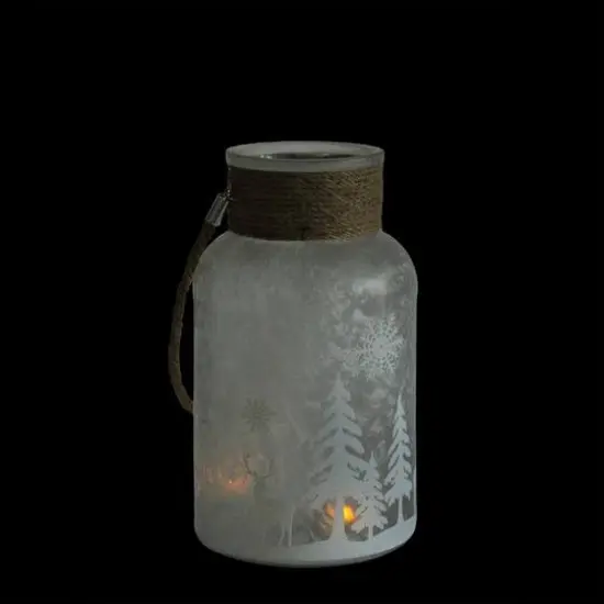 10" Clear Winter Scene Christmas Pillar Candle Lantern {9}