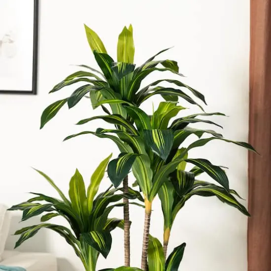 Glitzhome&reg; 4.5ft. Faux Dracaena Fragrans Plant in Pot {7}