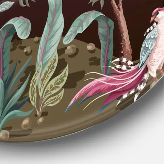 Designart - Chinoiserie With Birds and Peonies I - Traditional Metal Circle Wall Art {5}