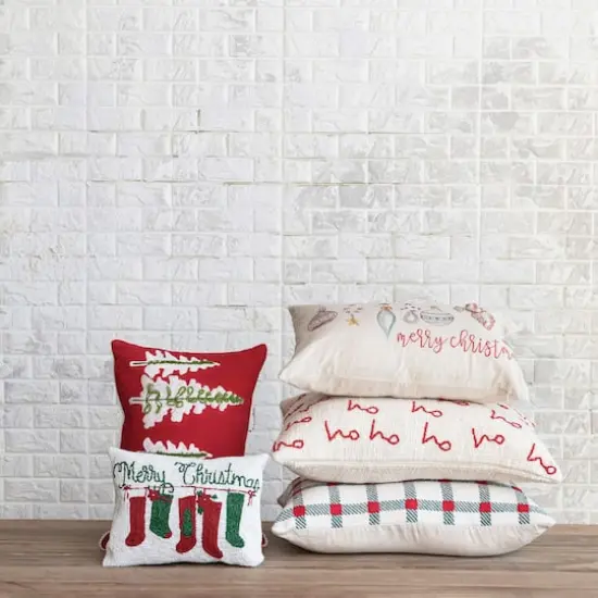 Hello Honey® 24" x 16" Red & Natural Ho Ho Ho Woven Cotton Slub Lumbar Pillow {3}