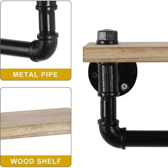 Natural Brown Industrial Wall-Mounted Rustic Toilet Paper Holder with Wood Shelf {4}