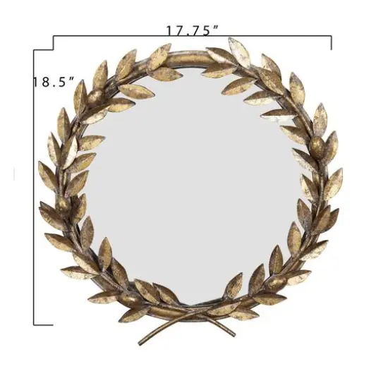 Hello Honey&reg; 18.5" Framed Round Antique Gold Metal Laurel Wreath Wall Mirror {8}