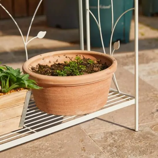 Glitzhome&reg; Rectangular 3-Tiered Metal Shelf Planter Stand White {7}