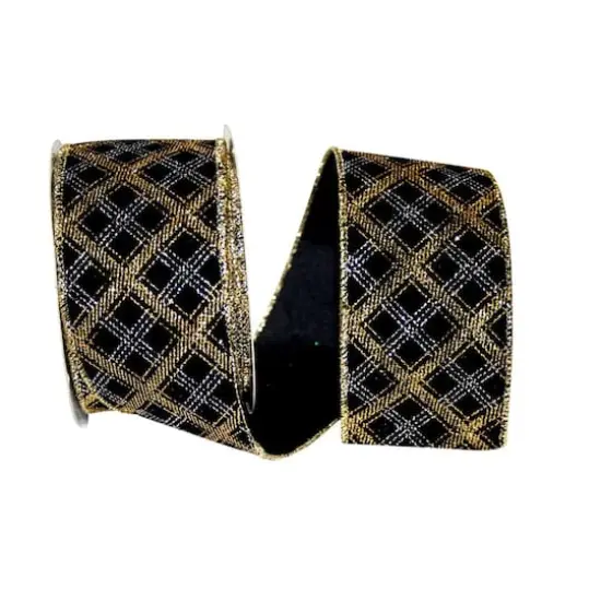 JAM Paper 2.5" x 10yd. Christmas Diamonds Velvet Glitter Lattice Wired Ribbon {1}