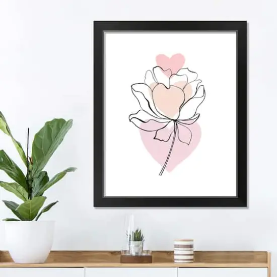 Flower Line Drawing Black Framed Print Under Plexiglass {4}