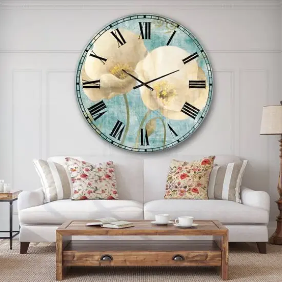 Designart Bouquet Poppies on Paisley II Farmhouse Wall Clock {3}