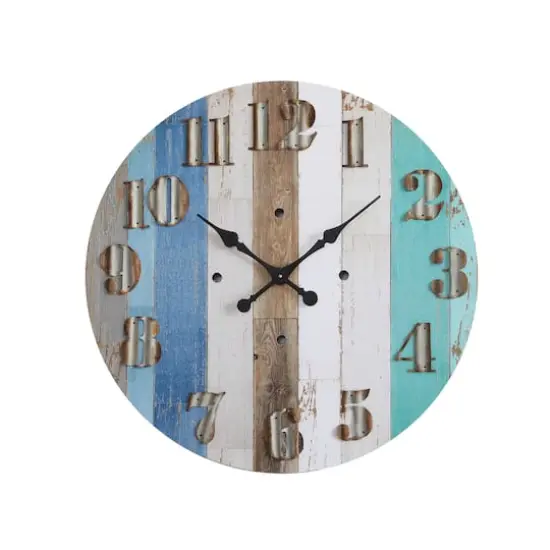Hello Honey&reg; Multicolor Wood Wall Clock with Corrugated Metal Numbers {1}