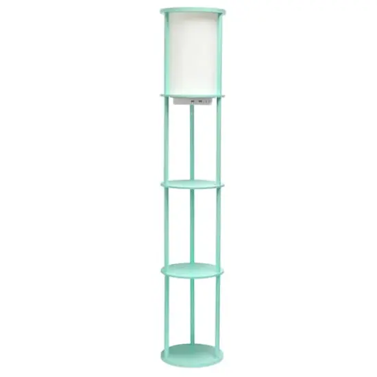 Simple Designs&trade; 62.5" Round Floor Lamp with 2 USB Ports and 1 Outlet Aqua {1}