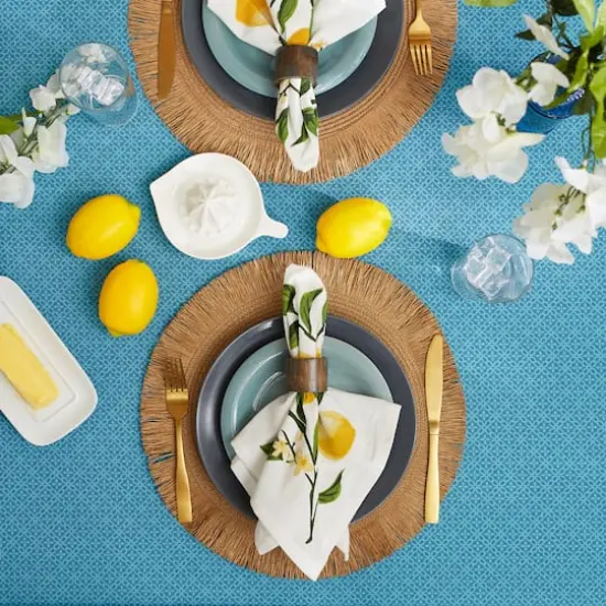 Storm Blue Tonal Lattice Print Outdoor Tablecloth, 60" Round {5}