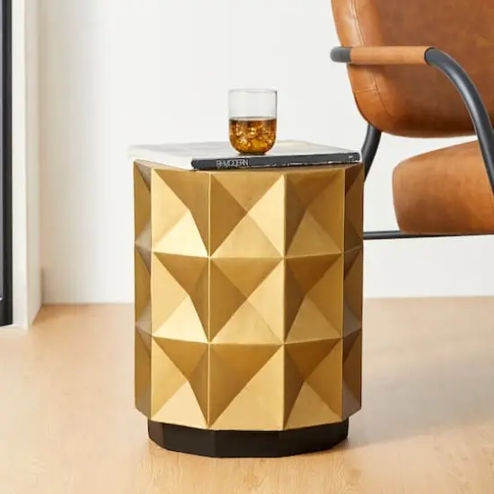 Glitzhome&reg; 17" Antique Gold Geometric Side Table {3}