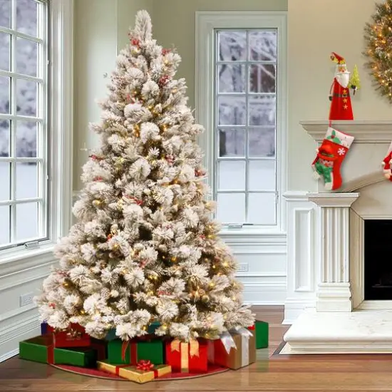 7.5ft. Pre-Lit Snowy Bedford Pine Artificial Christmas Tree, Clear Lights {3}