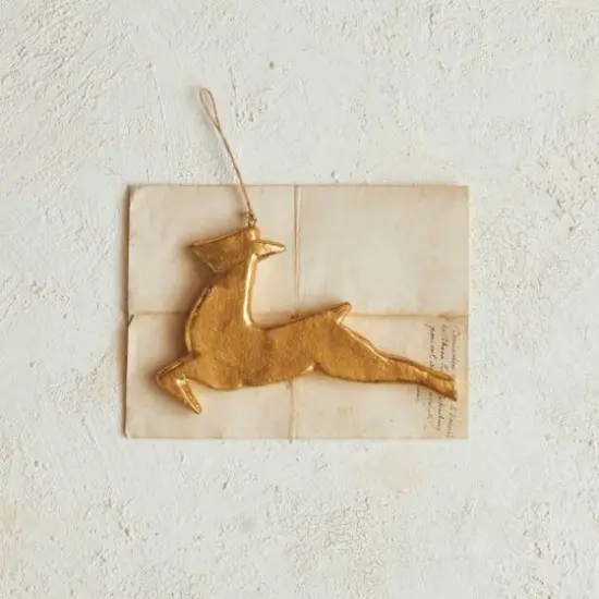 Hello Honey&reg; 8" Gold Paper Mache Deer Ornament {3}