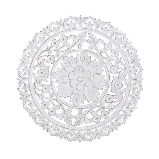 Habitat Etta 24" White Carved Floral Round Wall Art {1}