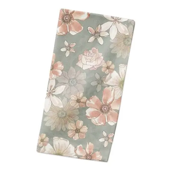 Watercolor Florals Cotton Twill Napkin Green {3}