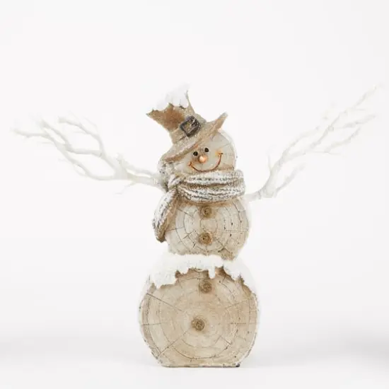 18" Snowman Statue With Twig Lights {1}