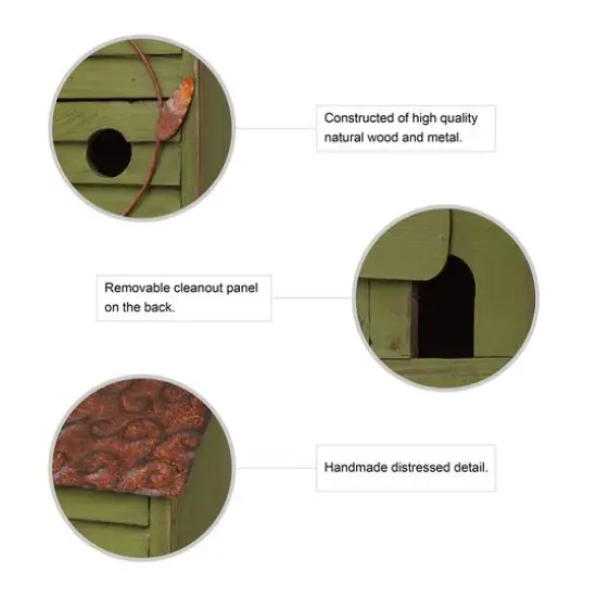 Glitzhome&reg; 18" Green Window-Blinds Distressed Solid Wood Birdhouse {8}