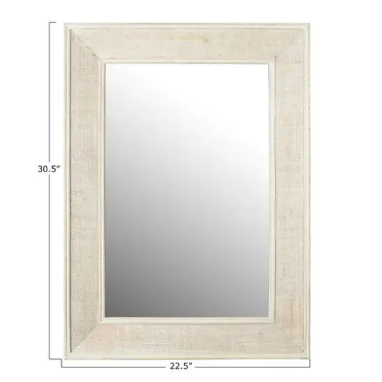 Hello Honey&reg; 31" White Wash Rectangle Wall Mirror with Rattan Detail {6}