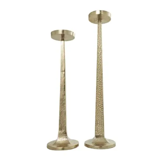 Gold Aluminum Tall Hammered Candle Holder Set {3}