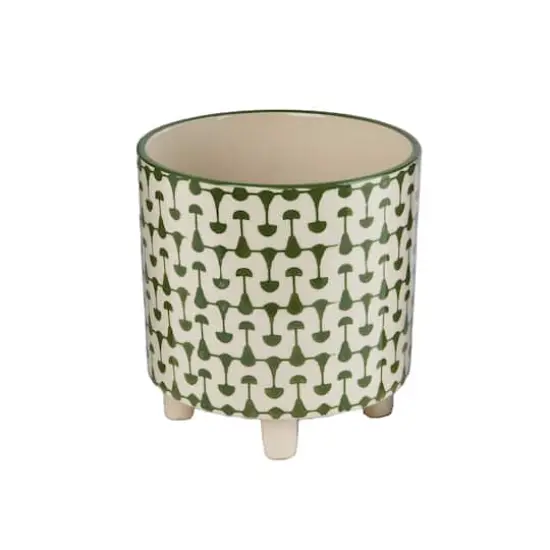 Hello Honey&reg; 8" Footed Stoneware Planter with Abstract Print Green {1}