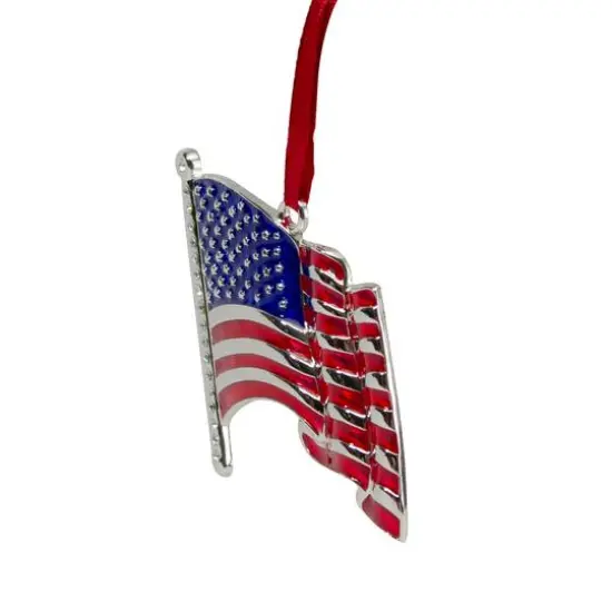 Silver Plated American Flag Crystal Embellished Ornament {4}