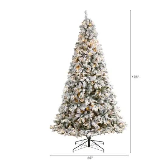 9ft. Pre-Lit Flocked White River Mountain Pine Artificial Christmas Tree, Clear LED Lights {9}