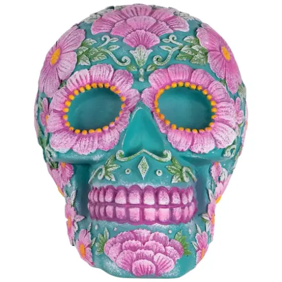 7.75" Blue & Pink Day of the Dead Skull Coin Bank {1}