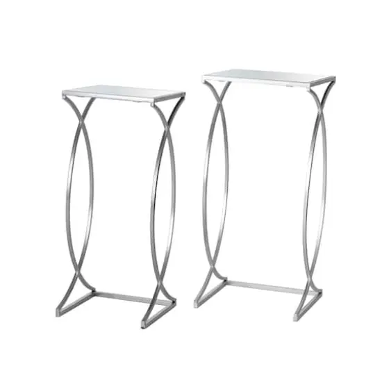 Glitzhome&reg; Metal Tall Accent Table with Glass Top Set Silver {7}