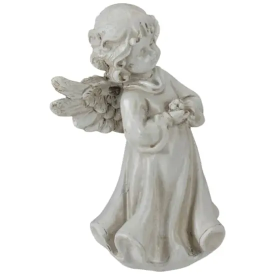 6.5" Angel Girl Holding Flower Outdoor Garden Statue {4}