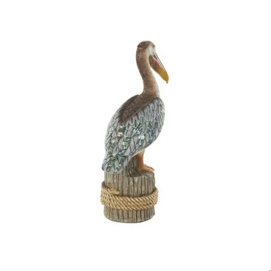 14" Teal Textured Pelican Sculpture with Brown Block {7}