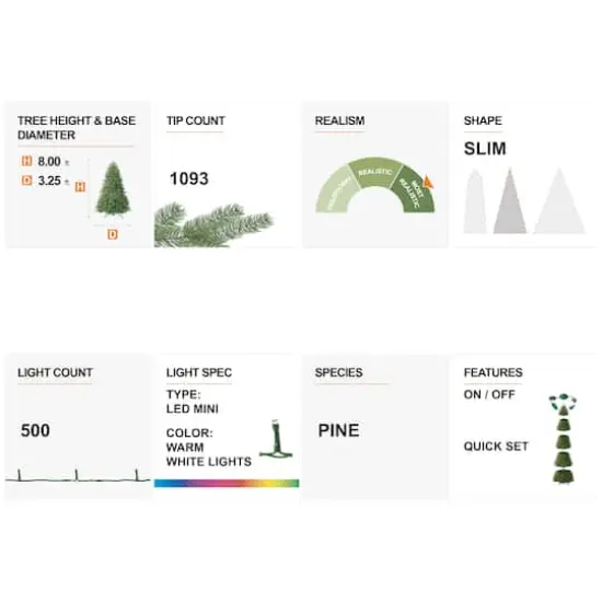 8ft. Pre-Lit White Pine Artificial Christmas Tree, Warm White Lights {9}