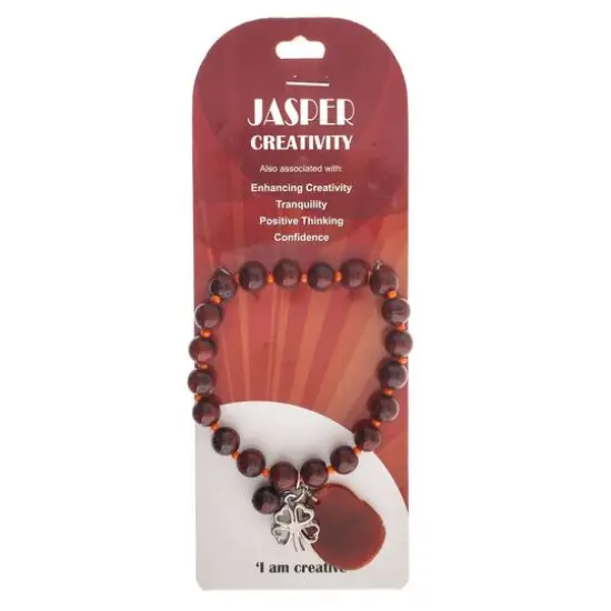 John Bead Red Jasper Stretch Bracelet with Agate & Clover Charms {5}