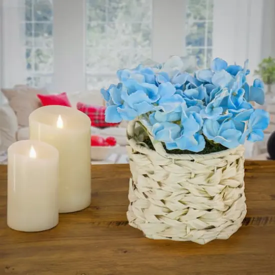 10" Hydrangea Bouquet in Natural Basket Light Blue {4}
