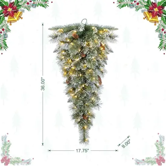 Glitzhome&reg; 3ft Pre-Lit Frosted Greenery Pinecones Christmas Teardrop, LED Lights and Timer {9}