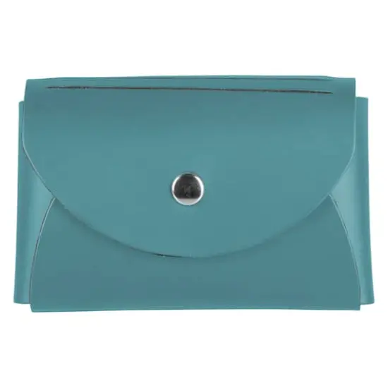 JAM Paper Italian Leather Business Card Holder Case with Round Flap Teal Blue {1}