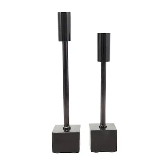 Black Aluminum Slim Candle Holder with Block Base Set {1}