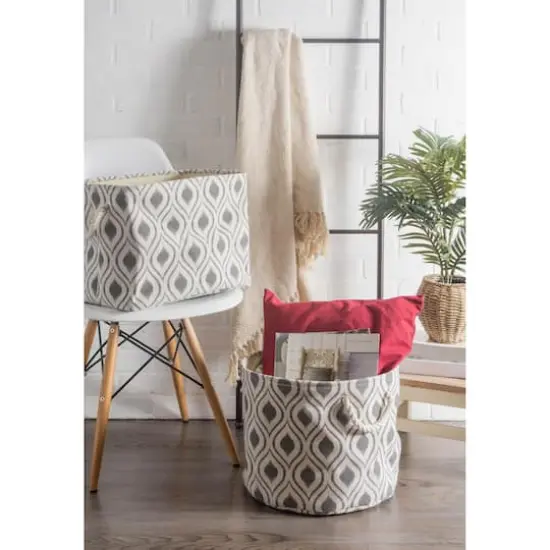 DII&reg; 15" Round Ikat Fabric Bin Stone {5}