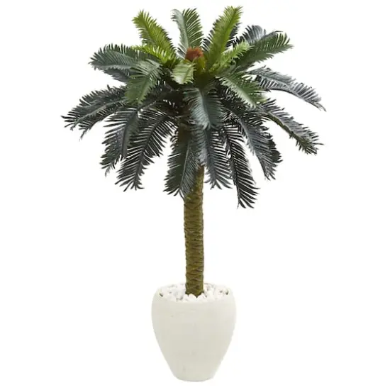 4ft. Sago Palm Artificial Tree in White Planter {1}
