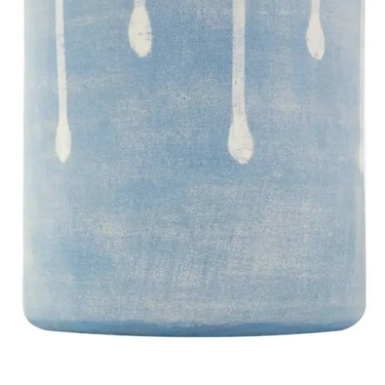 15" Blue & Gray Ceramic Abstract Ombre Drip Vase {5}