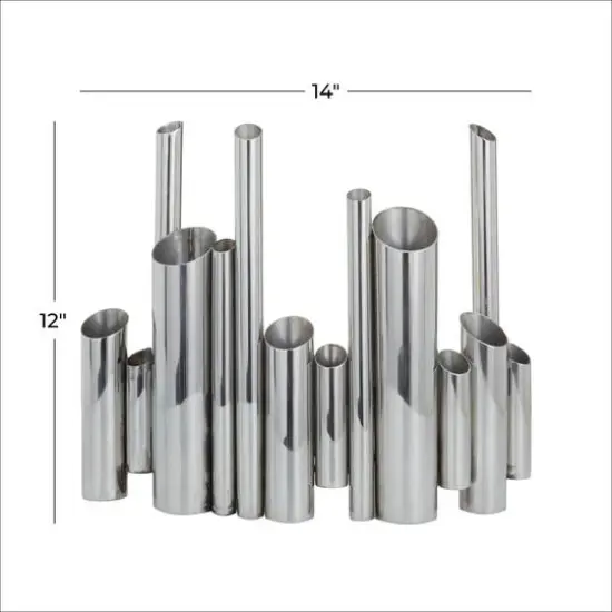 CosmoLiving by Cosmopolitan Silver Stainless Steel Contemporary Vase, 12" x 14" x 4" {7}