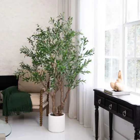6ft. Artificial Grand Olive Tree in White Decorative Planter {3}
