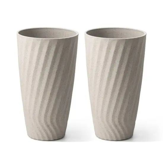 Glitzhome&reg; 24" Sand Beige Faux Terrazzo Wave Textured Ceramic Planters, 2ct. {1}