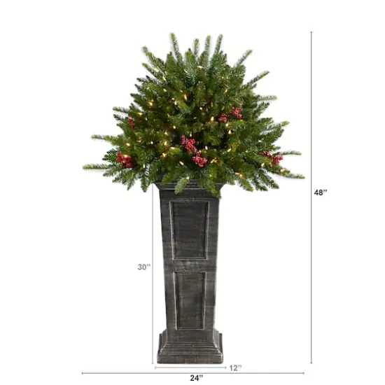 4ft. Pre-Lit Glittered Artificial Christmas Plant on Pedestal, Multicolor LED Lights {3}