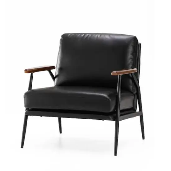 Glitzhome&reg; 28" Modern Black Faux Leather Accent Armchair {1}