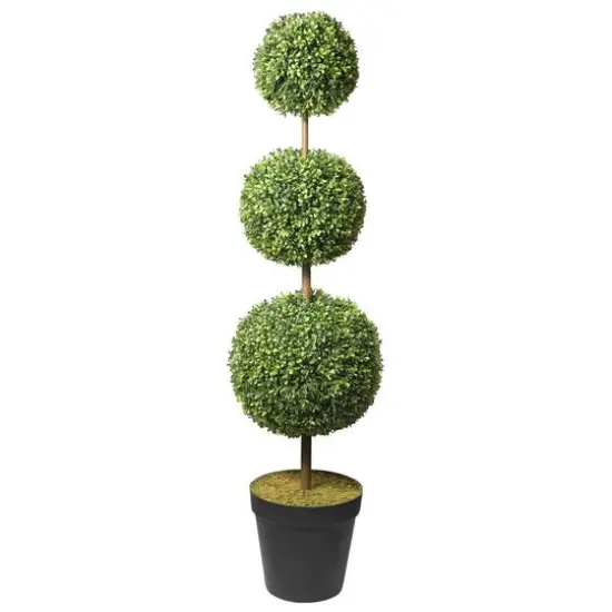Haute Decor Triple Ball Artificial Boxwood Topiary, Adjustable to 64" Tall {4}
