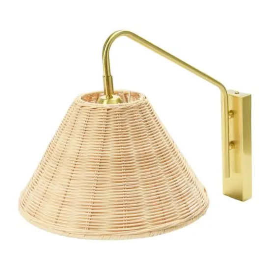 Hello Honey&reg; Rattan & Metal Wall Sconce Brushed Brass {10}