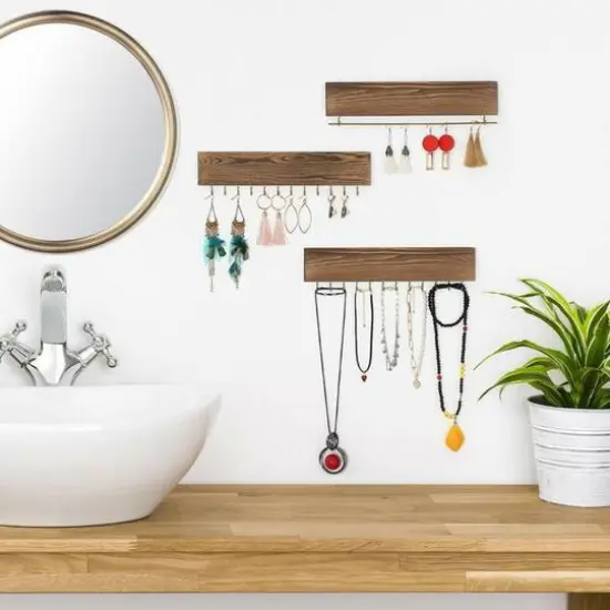 NEX&trade; 12" Wall-Mounted Rustic Wood Jewelry Organizer, 3ct. {5}