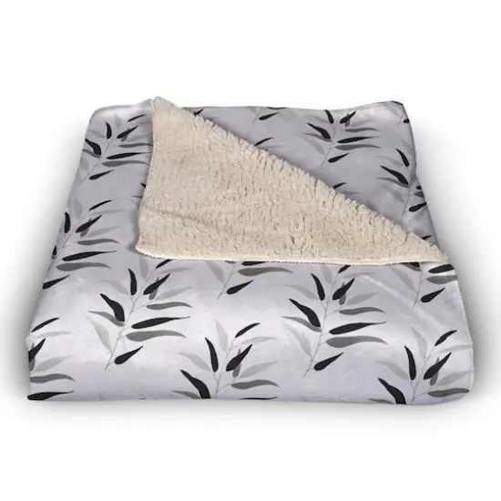 Dark Leaf Sherpa Fleece Blanket {3}