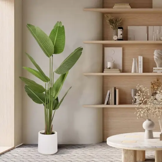 American Art Decor 5ft. Realistic Artificial Palm Tree in White Pot {3}