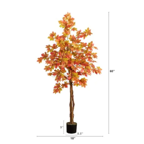 5ft. Deluxe Potted Artificial Autumn Maple Tree {5}