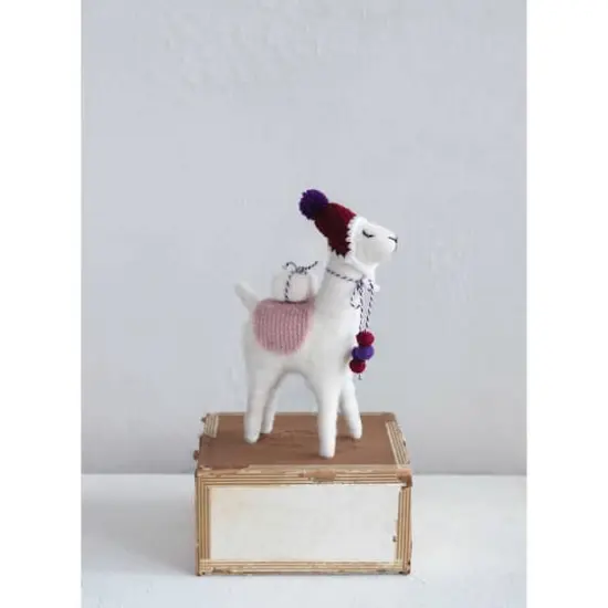 Hello Honey&reg; 8" Multicolor Wool Felt Llama with Pom Pom Hat & Gift {3}